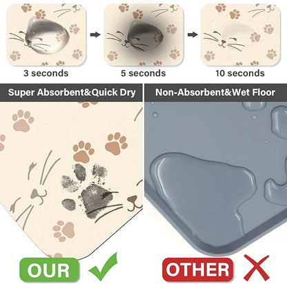 Patterned Cat & Dog Bowl Mat for Food and Water, 12"×20" Quick Dry Absorbent Pet Feeding Mat, Eco-Friendly Dog Placemat