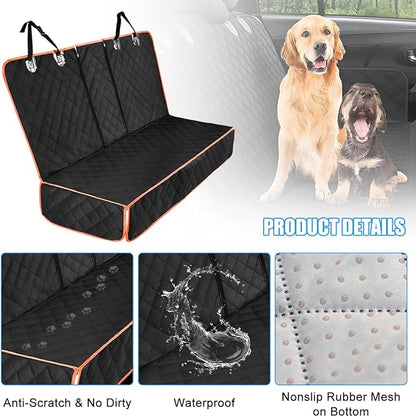 Dog Car Back Seat Cover, Waterproof Scratch-Resistant 600D Heavy Duty Vehicle Pet Bench Seat Protector, Non Slip Automotive Interior Backseat Cushions, Universal for SUV Sedan Truck (Orange)