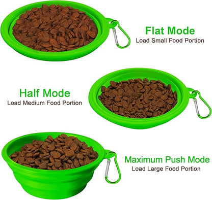 Small Collapsible Dog Bowls (12oz), 1 Pack Pet Travel Foldable Bowl with Carabiners, Healthy, Soft Silicone, Portable Essential Set for Walking, Travel, and Hiking (Green)