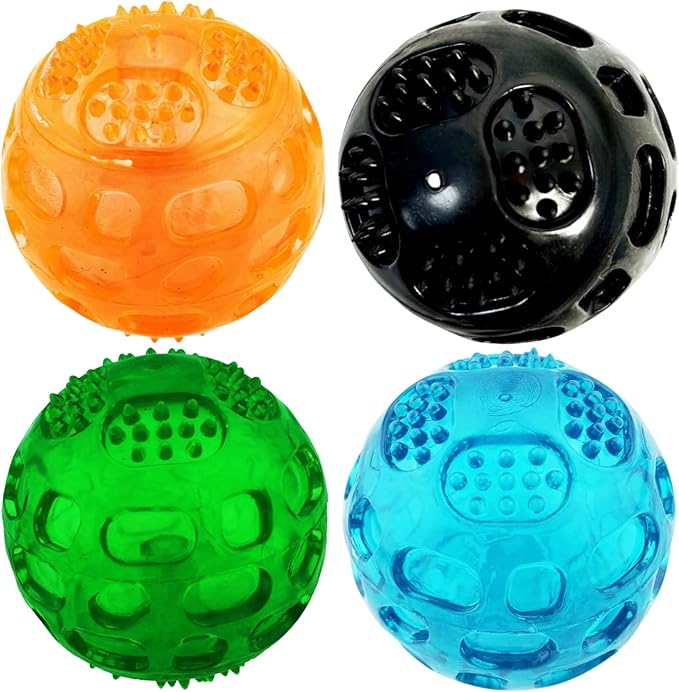 ADUCK Squeaky Dog Chew Ball Toys, [Meteorites Bouncy Series] Bite Resistant Fetch Ball for Aggressive Chewers, Non-Toxic Soft Rubber, Cute Crystal Design - 3.15 Inches (4 Colors)