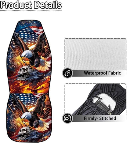Car Seat Covers Set of 2 Waterproof Universal Skull Eagle Anniversary Front Car Seats Easy to Install Removable Automotive Accessories Suitable Fits Most Car Auto SUV Sedan Truck