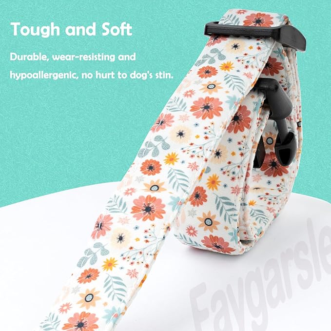 Faygarsle Cotton Designer Dogs Collar Cute Flower Dog Collars for Girl Female Small Medium Large Dogs with Flower Charms M