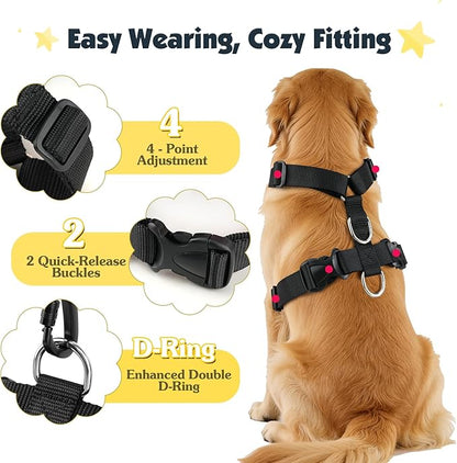 Pawaboo Dog Seat Belt Harness for Car, Dog Car Harness Seatbelt with Double Clips, Adjustable Breathable Pet Vest & Dogs Safety Tether with Elastic Bungee for Small Medium Large Pet, L, Black
