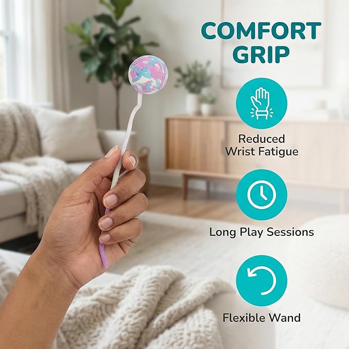 Feather-Free Cat Wand Toys - 4 Pack Safe Magic Wand with Wool Balls & Bells, Interactive Indoor Cat Toys, No Feathers Kitten Exercise Set