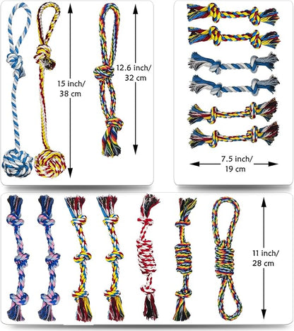 16 Pcs Small Dog Rope Toys, Puppy Tug of War Toy Set for Small Breeds 0-15 Lbs, Cotton Dog Tug Toys for Boredom, Teething & Interaction