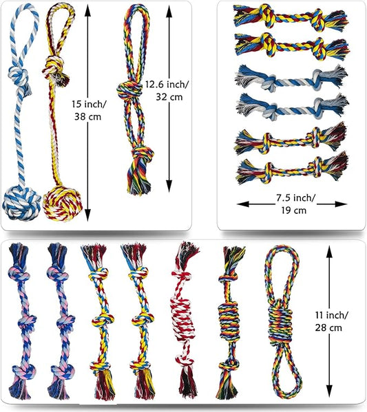 16 Pcs Small Dog Rope Toys, Puppy Tug of War Toy Set for Small Breeds 0-15 Lbs, Cotton Dog Tug Toys for Boredom, Teething & Interaction