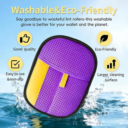 Pet Hair Removal Glove - Electrostatic Reusable Magic Brush Glove for Dog & Cat Hair Remover Glove on Sofa, Car Seats, Clothes & Bedding(Purple)