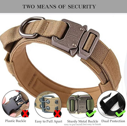 Xqpetlihai Tactical Dog Collar Adjustable Military Nylon Dog Collar with Control Handle and Heavy Duty Metal Buckle for Medium and Large Dogs (Brown,XXL)