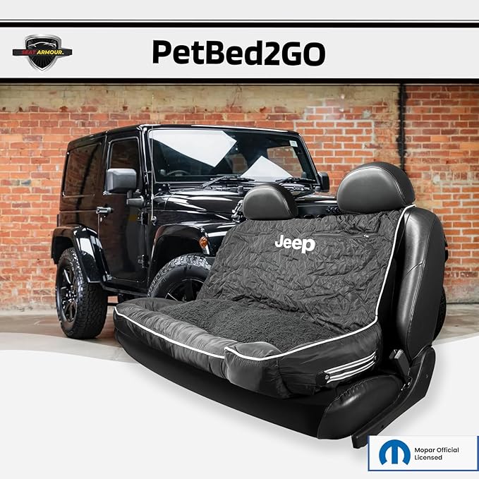 PetBed2GO Jeep Black, Large Pet Bed Cushion & Car Seat Cover, 52x20x7, 6lbs