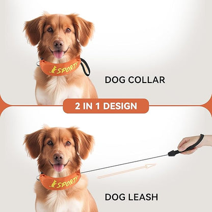 NAMSAN Retractable Dog Leash Collar for Medium to Large Dogs, Dog Collar with Retractable Leash Built-in, All-in-One, Adjustable, Orange