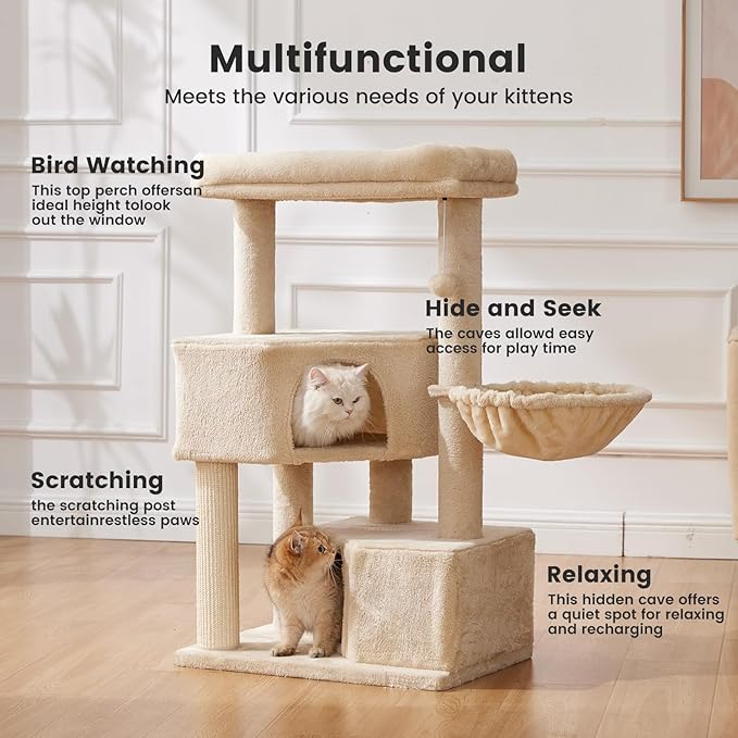 Gardner Pet 41" Cat Tree for Large Cats, Heavy Duty Cat Trees Tower with 3.2in Posts & Washable Top Perches & Replaceable Natural Sisal