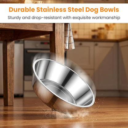 8 Pcs Large Stainless Steel Dog Bowls, 56Oz Metal Pet Food and Water Bowls, Dishwasher Safe and Easy to Clean, for Small Medium Large Dogs, Silver