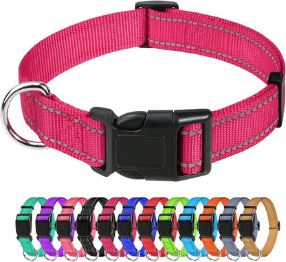 TagME Reflective Nylon Dog Collars, Adjustable Classic Pet Collar with Quick Release Buckle for Extra Large Dogs, Hot Pink, 1¼" Width
