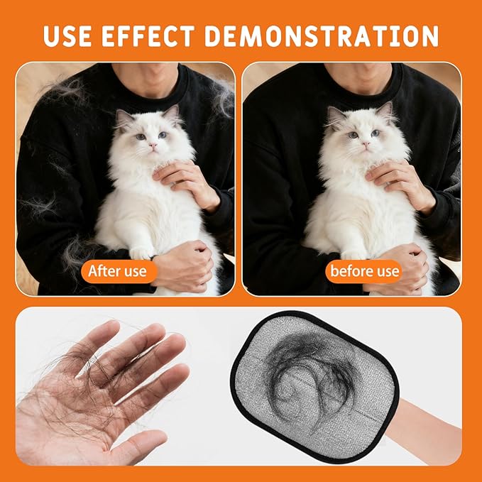 Electrostatic Pet Hair Removal Glove for Cats & Dogs | Reusable & Quick-Clean Design | Effortlessly Removes Hair from Couch, Carpet, Car Seats & Clothing (2 PCs)