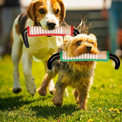Kacctyen 4 Pcs Dog Tug Toys, Jute Pillow Pull Toy with 2 Strong Handles Tug of War Interactive Play Puppy Training Equipment for Medium to Large Dogs, 4 Colors(Stylish Color)