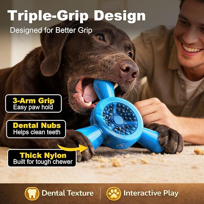 Dog Chew Toy for Aggressive Chewers – Tough Nylon Dog Toy for Teething Small Breeds, Durable Puppy Bone for Teeth Cleaning & Boredom Relief, Ideal Dog Birthday Gift,Ocean Blue