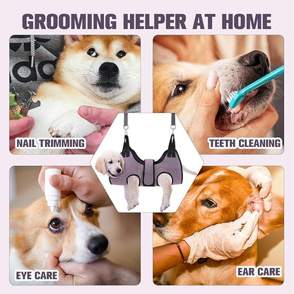 PAWCHIE Dog Grooming Hammock Harness for Dogs & Cats with Pet Nail Clipper Trimmer- Breathable Cat Hanger Sling for Trimming Clipping Nails-Dog Hammock Restraint Bag for Small Medium Large Dog, Pink S