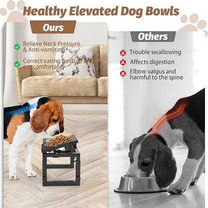 Dog Bowls Elevated, 4 Height(6.8" to 10") & Angle (0-20°) Adjustable Raised Dog Bowl Stand, Elevated Dogs Bowl Stand for Medium Sized Pet, Sturdy Metal Dogs Feeding Station with 2X 33oz (4cup) Dishes