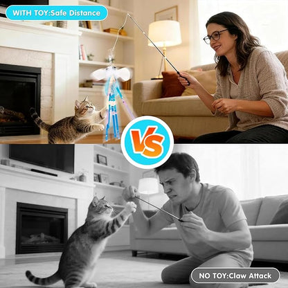 Walfront Cat Toys Interactive Wand, Sky Blue, Realistic Insect Teaser with Telescopic Rod, Cat Feather Wand for Indoor Play, Multi Cat Homes Kittens and Adult Cats, Happy Play and Relaxing Fun