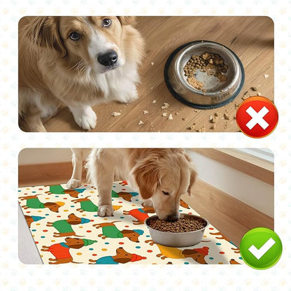 Cute Dachshund Dogs Pet Food Mat Spill-Proof Pet Feeding Mat for Food and Water Bowl Pets Placemat Easy Clean Fast Dry Area Mat for Cats Kittens & Small Dogs 24" x 16"