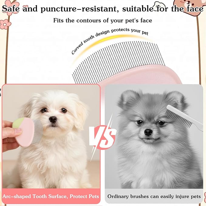 Stainless Steel Dog Eye Comb, Pet Facial Grooming Comb, Dog Flea Comb, Round-Tip Arc Teeth, Stress-free Tear Stain Remover for Dogs & Cats Fit Yorkie, Shih Tzu, Maltese Maltipoo Pomeranian