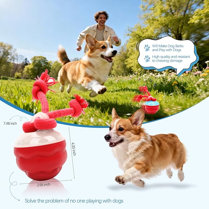 2026 New Interactive Dog Toys, Automatic Moving Dog Ball for Small/Medium/Large Dogs, Interactive Smart Rolling Dogs Toy Ball with Light Up to Keep Them Busy(Red)