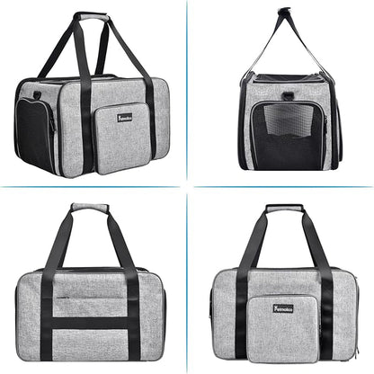 Petmolico Cat Carrier Soft-Sided Pet Bag for Small Medium Cats Puppies 16LBs - Airline Approved Pet Travel Carrier 3 Open Doors (Medium,Grey-X863)