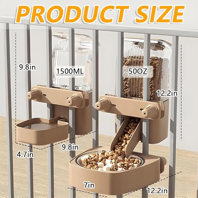 2-Pack Large-Capacity Hanging Automatic Pet Feeder & Water Dispenser - Refillable from Outside The Cage, 50oz/1500ml, for Small/Medium Dogs, Cats, Rabbits & Guinea Pigs