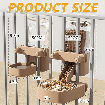 2-Pack Large-Capacity Hanging Automatic Pet Feeder & Water Dispenser - Refillable from Outside The Cage, 50oz/1500ml, for Small/Medium Dogs, Cats, Rabbits & Guinea Pigs