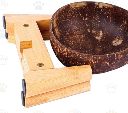Raised Dog Bowl for Small Dogs - Elevated Natural Coconut Shell Bowl with Wood Stand - Around 20-oz Capacity - Suitable of Wet and Dry Dog Foods