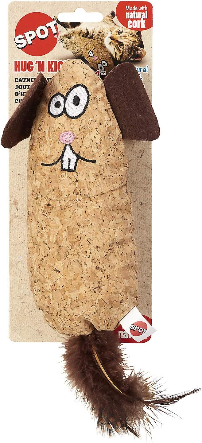 SPOT Corkies Hug N Kick Catnip Cat Toy – Natural Cork and Feathers, Engaging Enrichment for Cats, Promotes Activity, Eases Stress, Ideal for Indoor Pets, Assorted Styles, 1 Piece