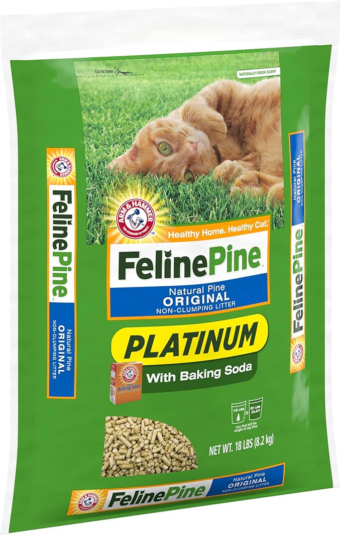 Feline Pine Platinum Non-Clumping Cat Litter, Feline Pine Cat Litter, 18lb (Pack of 2)