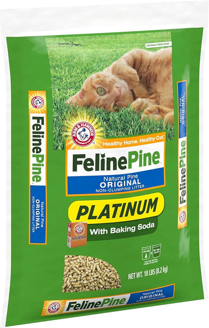 Feline Pine Platinum Non-Clumping Cat Litter, Feline Pine Cat Litter, 18lb (Pack of 2)