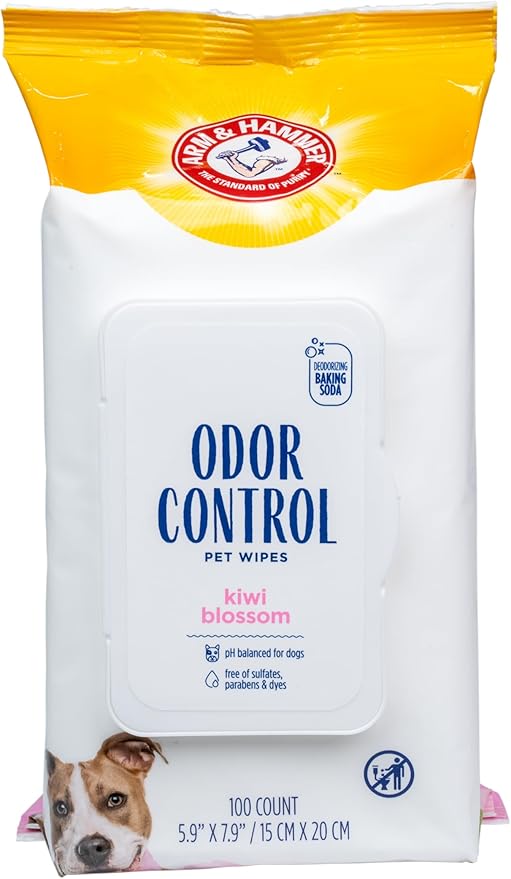 Arm & Hammer for Pets Odor Control Dog Wipes, Deodorizing Wipes with Baking Soda for Dogs Between Baths, Gentle Cleaning Pet Grooming Wipes for Everyday Freshness, Kiwi Blossom Scent, 100 Count