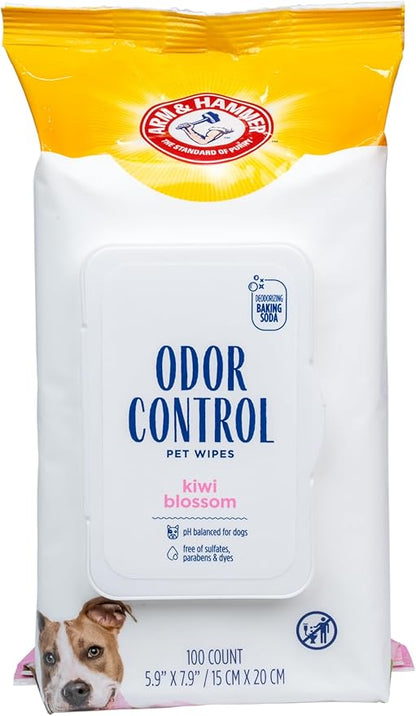 Arm & Hammer for Pets Odor Control Dog Wipes, Deodorizing Wipes with Baking Soda for Dogs Between Baths, Gentle Cleaning Pet Grooming Wipes for Everyday Freshness, Kiwi Blossom Scent, 100 Count