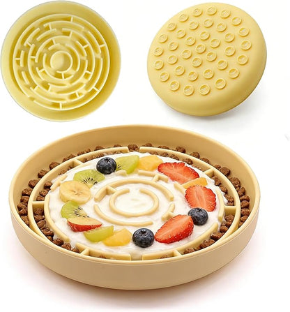 Silicone Slow Feeder Bowl, with Non-Slip Suction Cups, Anti-Choking, Puppy Puzzle Bowl, Slows Down Eating Speed, Relieves Anxiety, Suitable for S&M Sized Dogs and Cats(Yellow