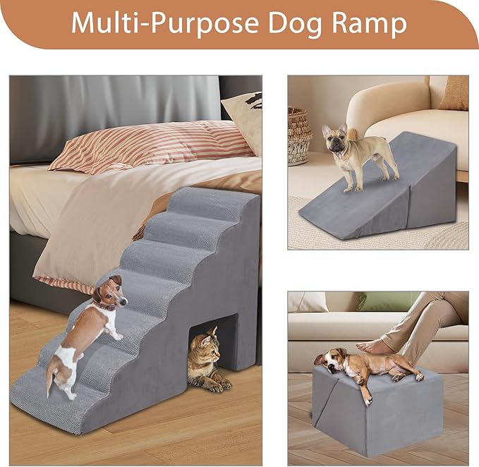 A.FATI 34 Inch 7-Step Foam Dog Stairs for High Beds, Non-Slip Pet Steps Ramp for Senior/Short Legged Dogs & Cats, with Washable Cover