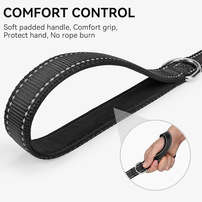 Joytale Dog Leash, 5 FT Double-Sided Reflective, Padded Handle Nylon Heavy Duty Leashes for Medium & Large Dogs Walking, Black