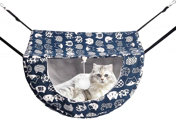 Cat Hammock for Cage with Ball,Hanging Pet Hammock Bed Adjustable,Double Layer Soft Sleeping Hammock for Cats,Ferret,Puppy,Rabbits,Small Animals,1Pack (Blue)