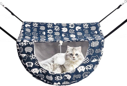 Cat Hammock for Cage with Ball,Hanging Pet Hammock Bed Adjustable,Double Layer Soft Sleeping Hammock for Cats,Ferret,Puppy,Rabbits,Small Animals,1Pack (Blue)