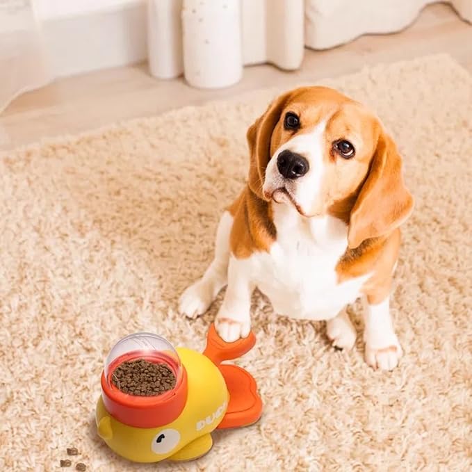 Duck-Shaped Interactive Pet Feeder - Slow Eating Puzzle Toy with Treat Dispenser for Mental Stimulation Yellow/White (Yellow)