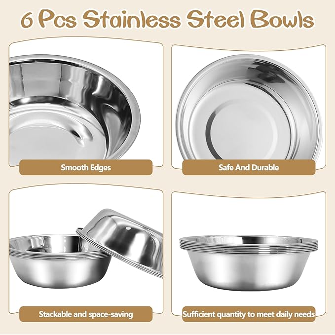 kathson 6 PCS Small Stainless Steel Dog Bowls, Replacement Metal Puppy Food Water Bowl Set Suit for Indoor Outdoor, Pet Feeding Dish for Small Animals Kitten, Dishwasher Safe (5.5 in)