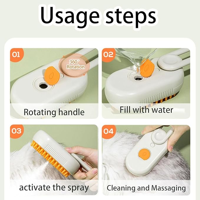 4-in-1 Rechargeable Cat Steam Brush for Shedding, Anti-static Pet Grooming Tool for Cats and Dogs, Pet Massage & Cleaning Brush (Beige)