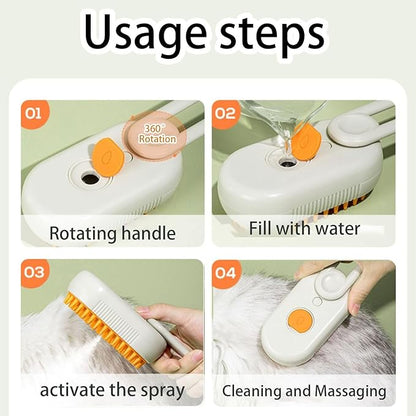 4-in-1 Rechargeable Cat Steam Brush for Shedding, Anti-static Pet Grooming Tool for Cats and Dogs, Pet Massage & Cleaning Brush (Beige)