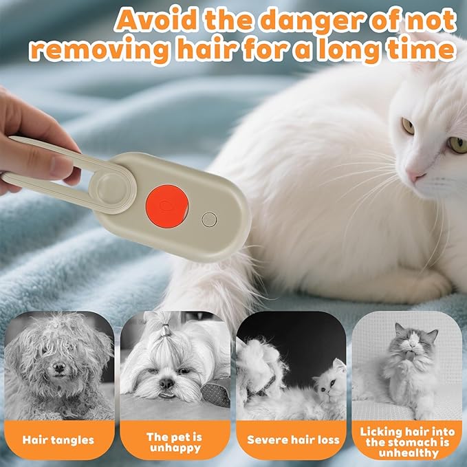 2025- New cat steam brush, 4-in-1 cat steam brush, for massaging and cleaning fallen pet hair, suitable for cats, dogs, rabbits and other pets (khaki + white) -2 pieces (Khaki color)