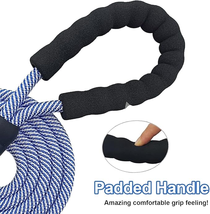 MayPaw 6FT Heavy Duty Rope Dog Leash, Nylon Pet Leash with Soft Padded Handle Thick Lead Leashes for Large Medium Dogs Walking (Blue, 1/2" * 6')