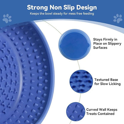Dog Lick Bowl, BPA-Free Silicone Slow Feeder Lick Mat for Small and Medium Dogs, Non-Slip & Dishwasher Safe (Dark Blue,L)