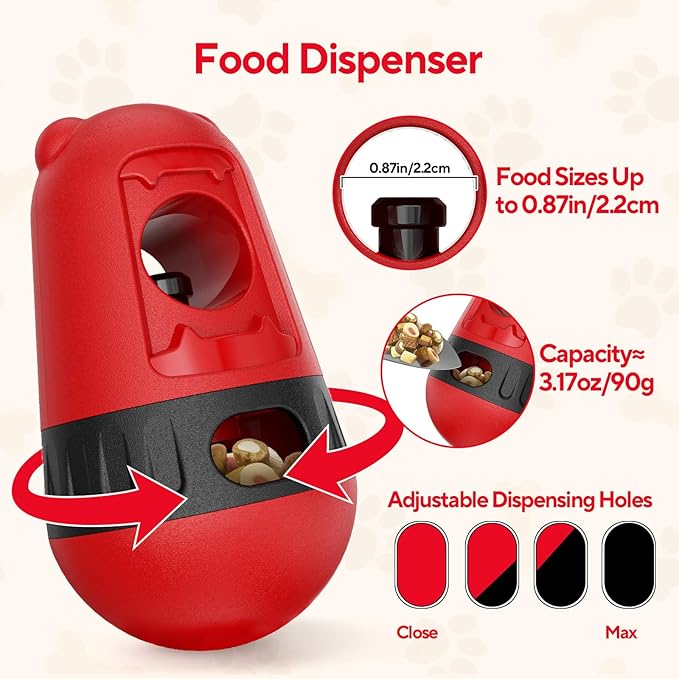 2 in 1 Interactive Treat Dispensing Dog Toys, Bully Stick Holder, Adjustable Dog Treat Holder for Medium & Large Dogs, Safety Device to Prevent Choking, Red