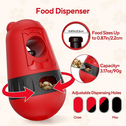 2 in 1 Interactive Treat Dispensing Dog Toys, Bully Stick Holder, Adjustable Dog Treat Holder for Medium & Large Dogs, Safety Device to Prevent Choking, Red