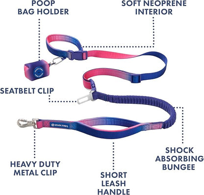 Spark Paws Handsfree Dog Leash – Shock Absorbing Waist Bungee Lead for Running, Car Seatbelt Clip & Poop Bag Set, Heavy Duty Tactical Lead for Medium, Large & X-Large Breeds - Snow Cone